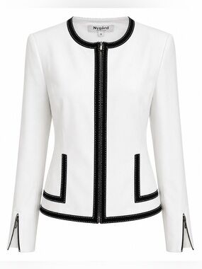 Nygård Collection White Zip Jacket Black Trim Size 12